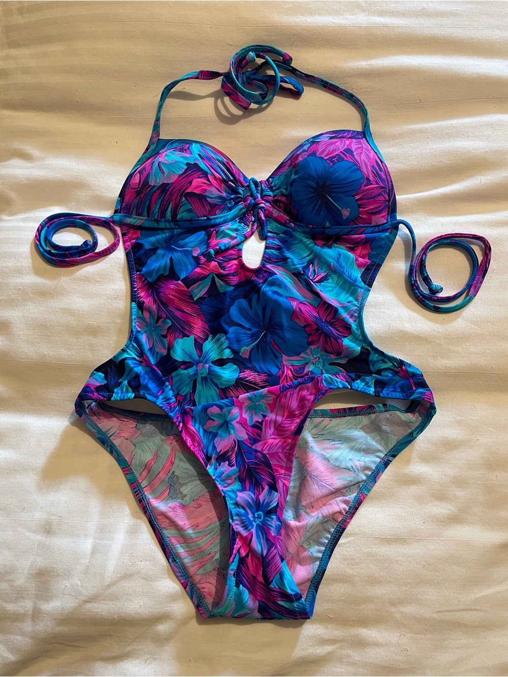 VENUS Womens Floral One-Piece Monokini Swimsuit in Blue & Pink